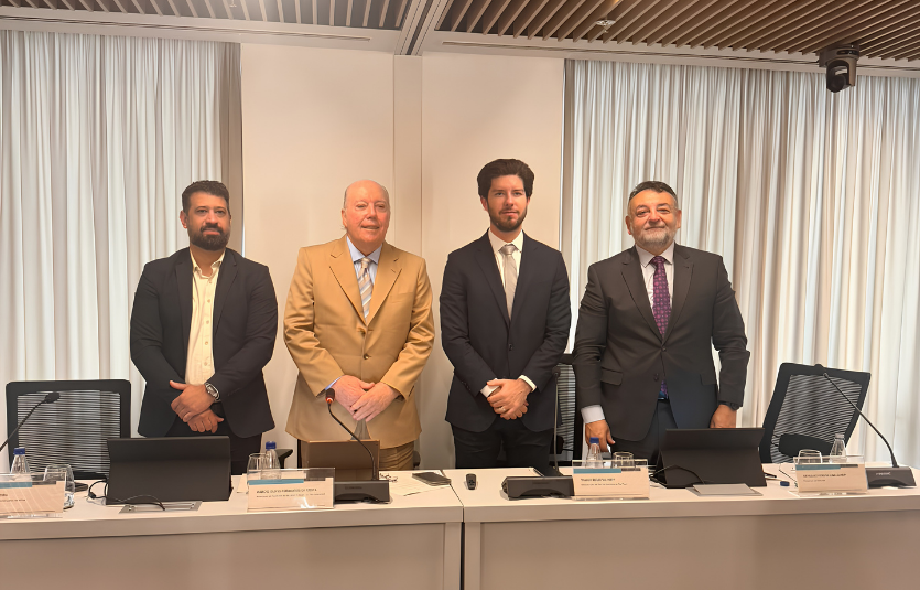 Participantes do debate sobre NFS-e. Da direita para esquerda: Alex Carneiro, Márcio Olívio, Thiago Rubio e Reynaldo Lima. Foto: divulgação/FecomercioSP